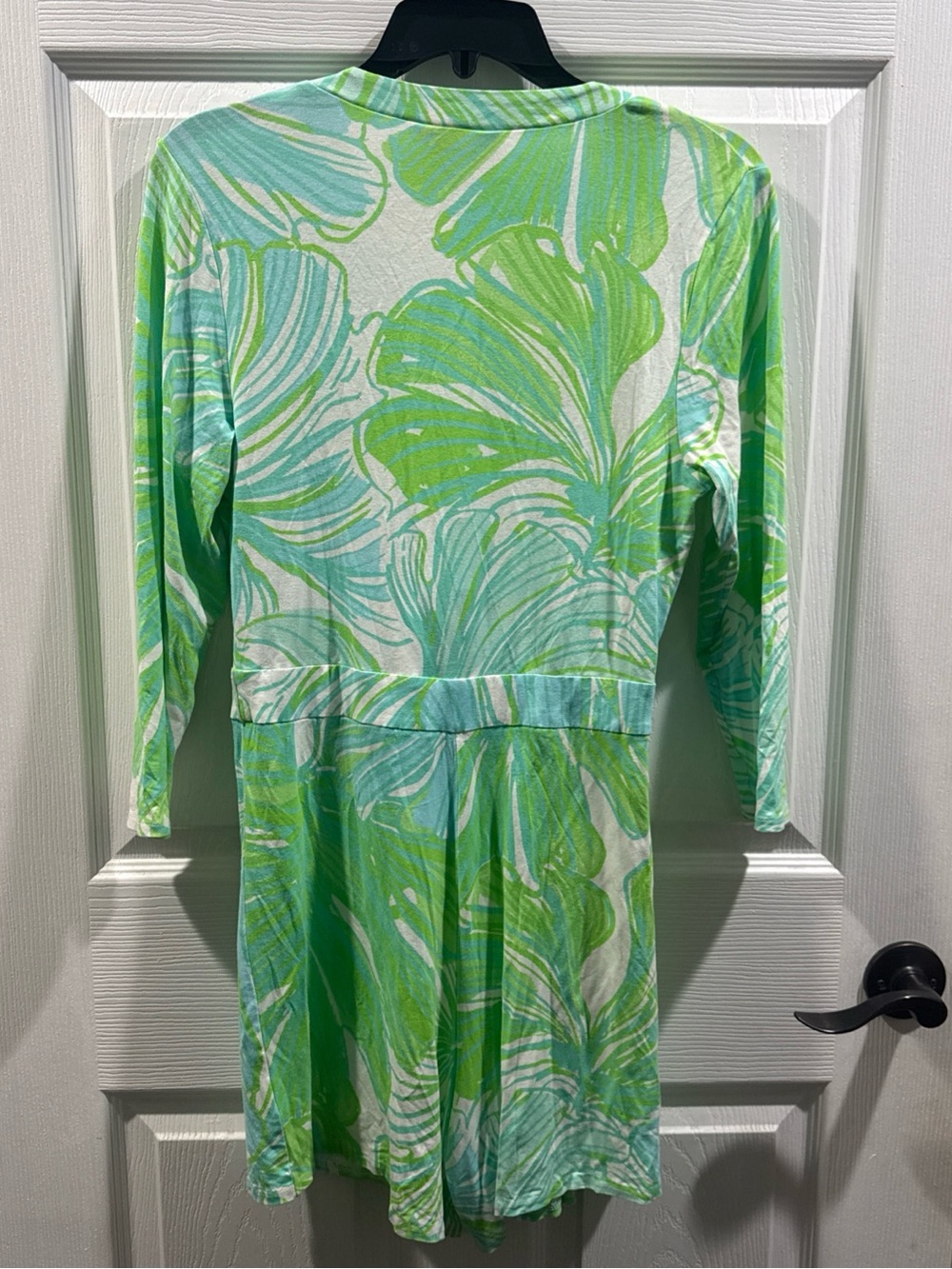 Lilly Pulitzer Karlie Mint and Aqua Leaf Print Romper - Picture 3 of 3